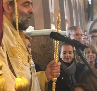 v.l.: Bischof Bartholomus, die Generalkonsulin der Republik Griechenland, Verena David, Dr. Ralf-Norbert Bartelt MdL